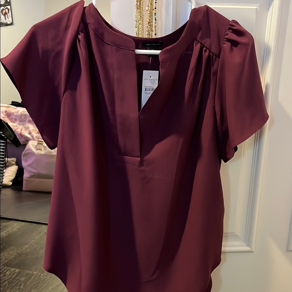 Ann Taylor Womens Short Sleeve Blouse